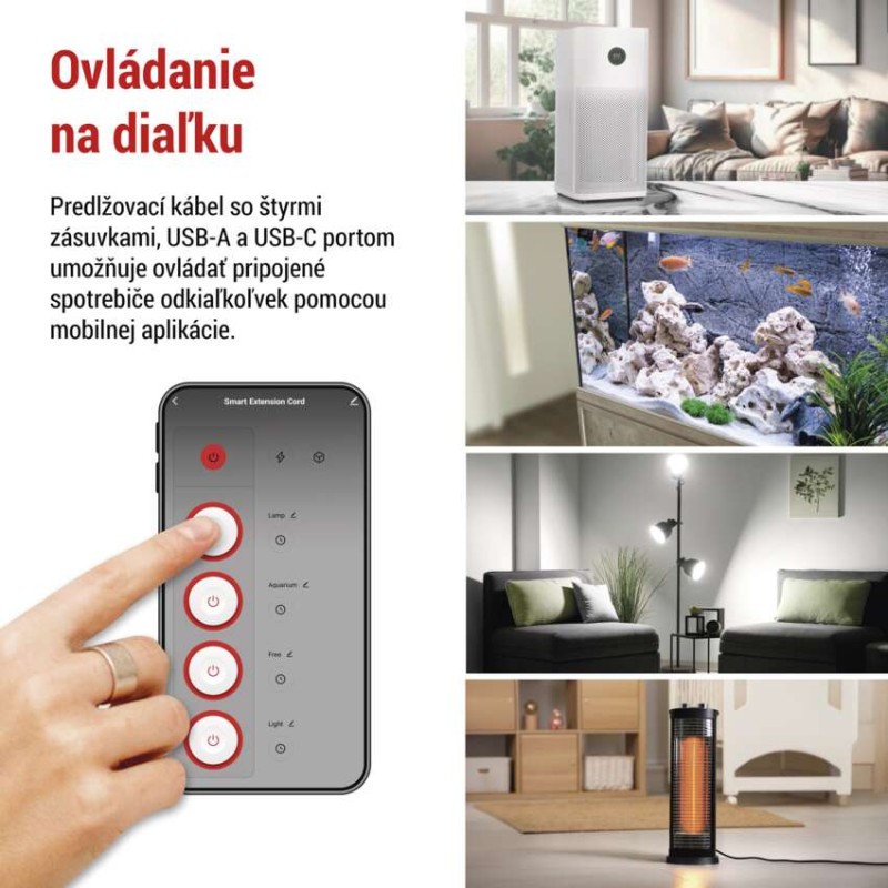 GoSmart predlžovací kábel 2 m / 4 zásuvky / s vyp. / s USB / biely-čierny / PVC / 1,5 mm2