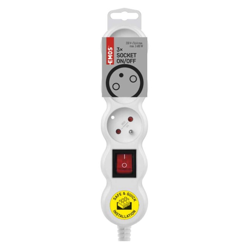 Samostatná 3 zásuvka s vypínačom, biela