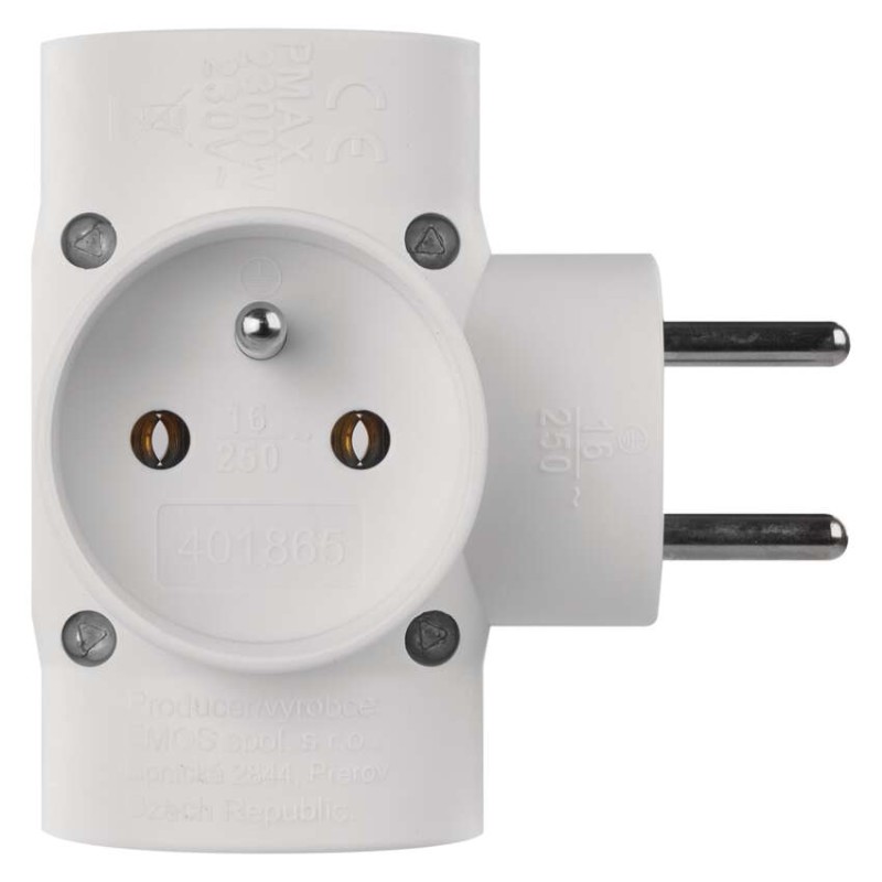 Rozbočovacia zásuvka 4× guľatá, biela