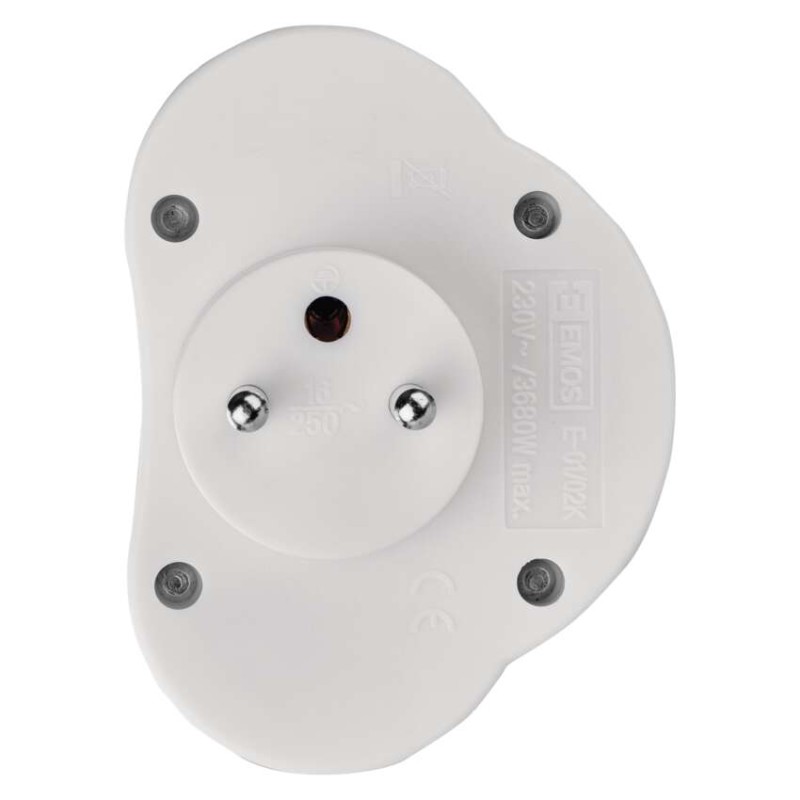 Rozbočovací zásuvka 2x kulatá s vypínačem, bílá