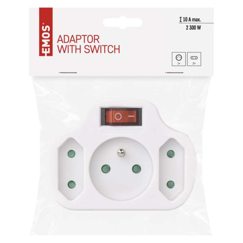 Rozgałęźnik 3x z wyłącznikiem biały