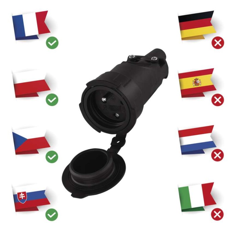 Gniazdo proste IP65 guma czarne