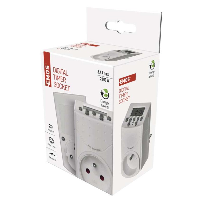 Časovač – digitální spínací zásuvka IP20