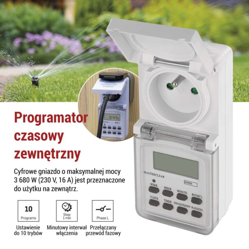 Cyfrowy programator czasowy IP44 zewnętrzny
