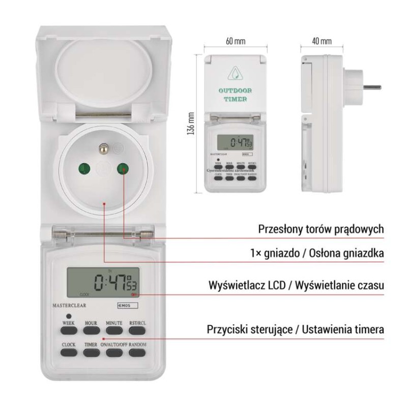 Cyfrowy programator czasowy IP44 zewnętrzny