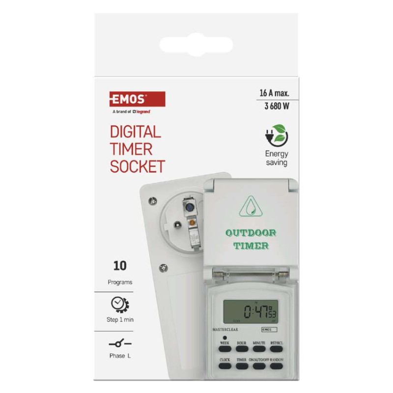 Časovač – digitálna spínacia zásuvka vonkajšia IP44