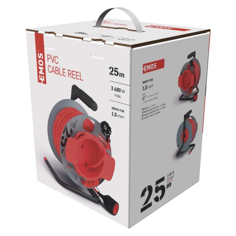 Prodlužovací kabel na bubnu 25 m / 1 zásuvka / červený / PVC / 230 V / 1,5 mm2