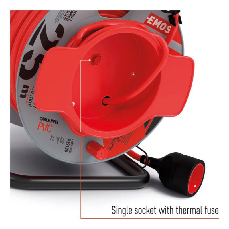 Prodlužovací kabel na bubnu 25 m / 1 zásuvka / červený / PVC / 230 V / 1,5 mm2