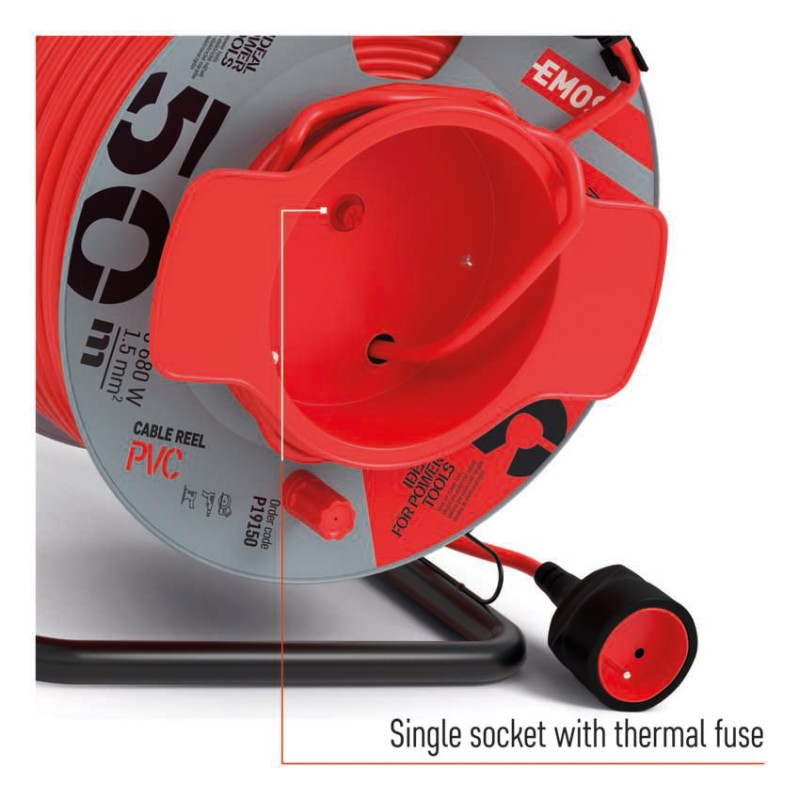 Prodlužovací kabel na bubnu 50 m / 1 zásuvka / červený / PVC / 230 V / 1,5 mm2