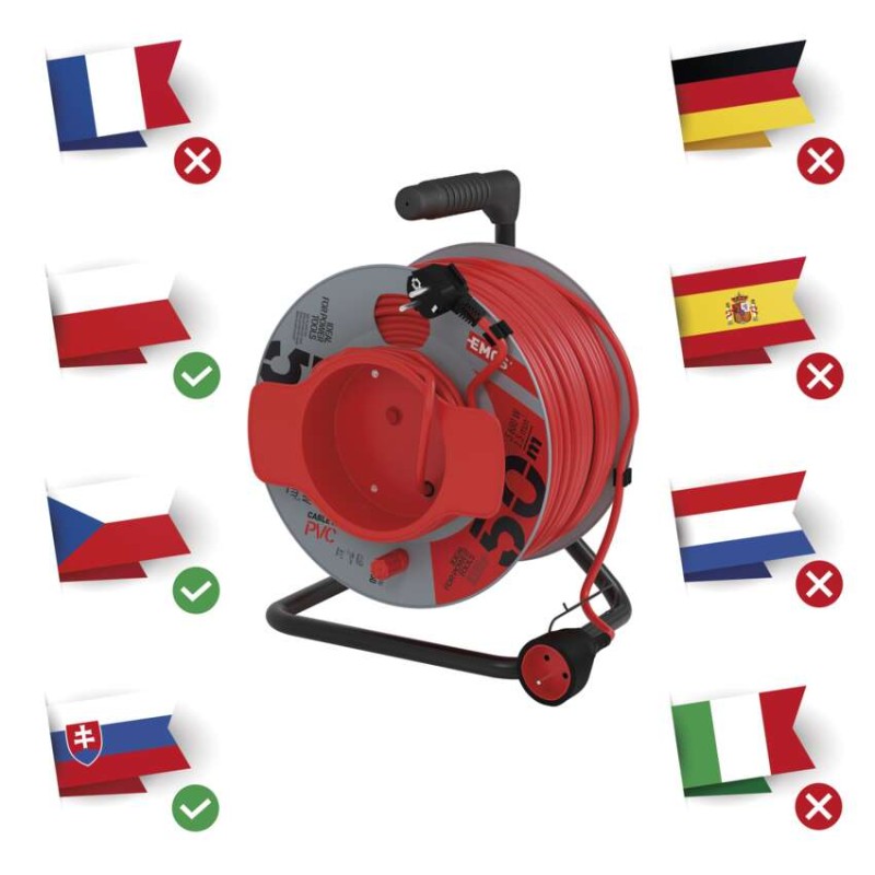 Prodlužovací kabel na bubnu 50 m / 1 zásuvka / červený / PVC / 230 V / 1,5 mm2