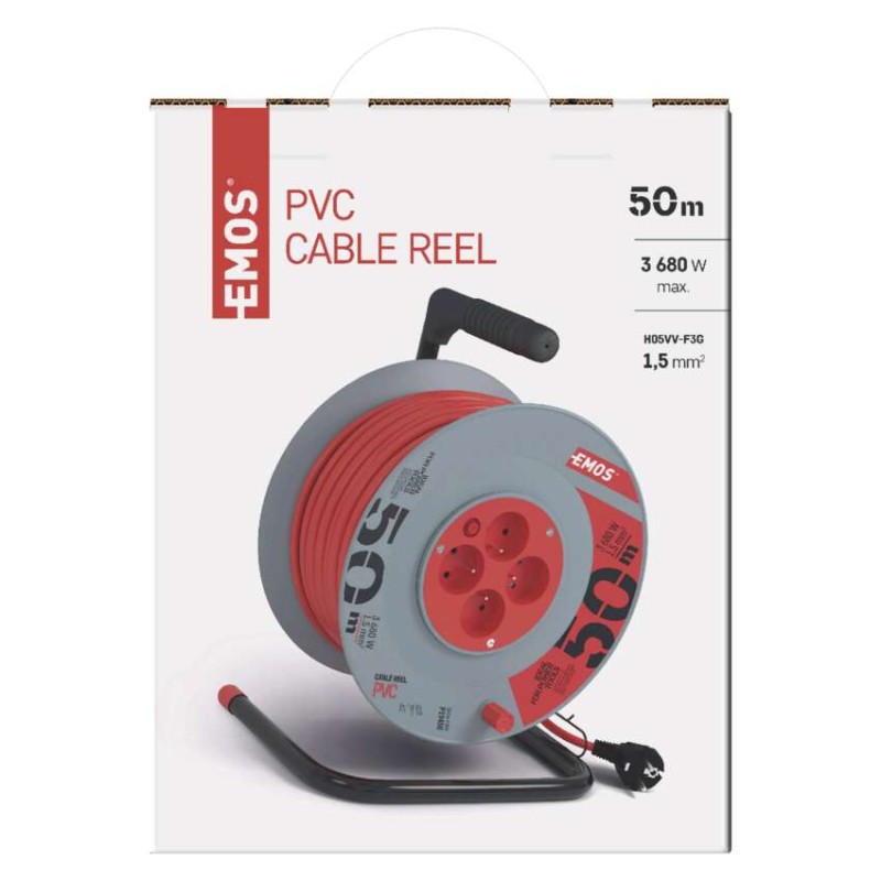 Prodlužovací kabel na bubnu 50 m / 4 zásuvky / červený / PVC / 230 V / 1,5 mm2