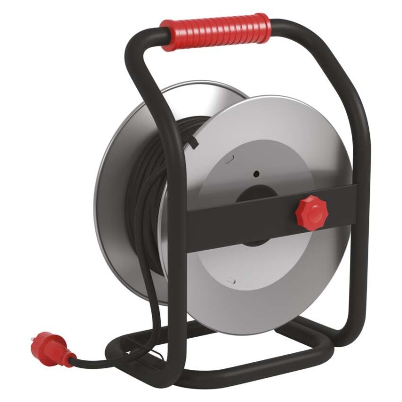 Vonkajší predlžovací kábel na bubne 25 m / 4 zásuvky / čierny / guma / 230 V / 1,5 mm2