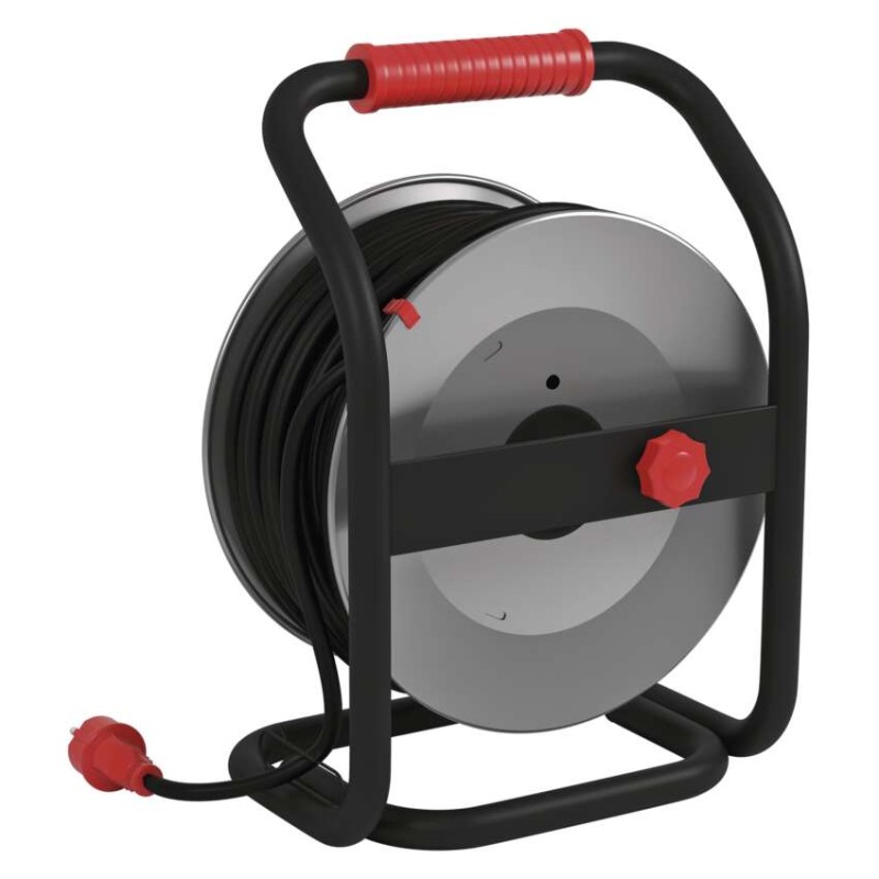 Venkovní prodlužovací kabel na bubnu 50 m / 4 zás. / černý / guma-neopren / 230V / 1,5 mm2