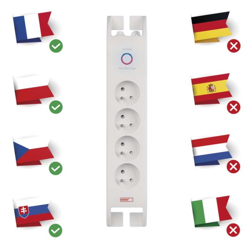 Listwa przeciwprzepięciowa EMOS 900J, 4 gniazda 2m, biała