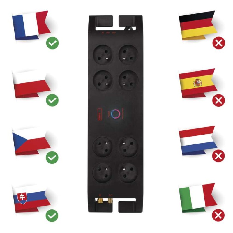 Prepäťová ochrana EMOS – 8 zásuviek, 3m, čierna