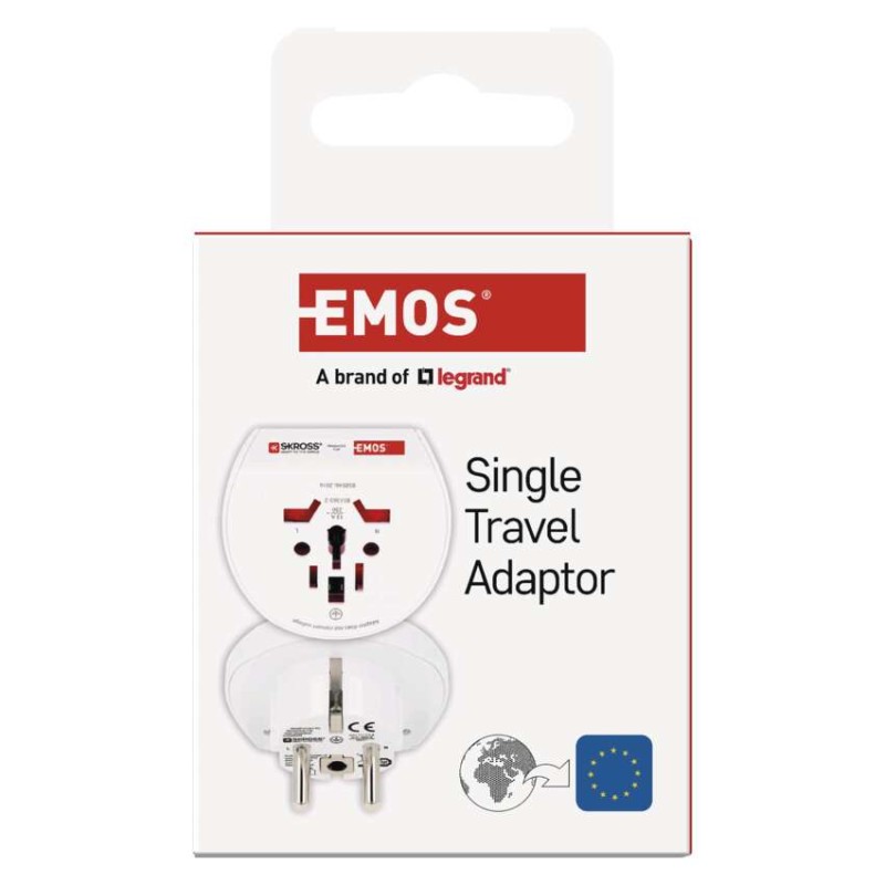 Universāls ceļojumu adapters Centrāleiropai, balts