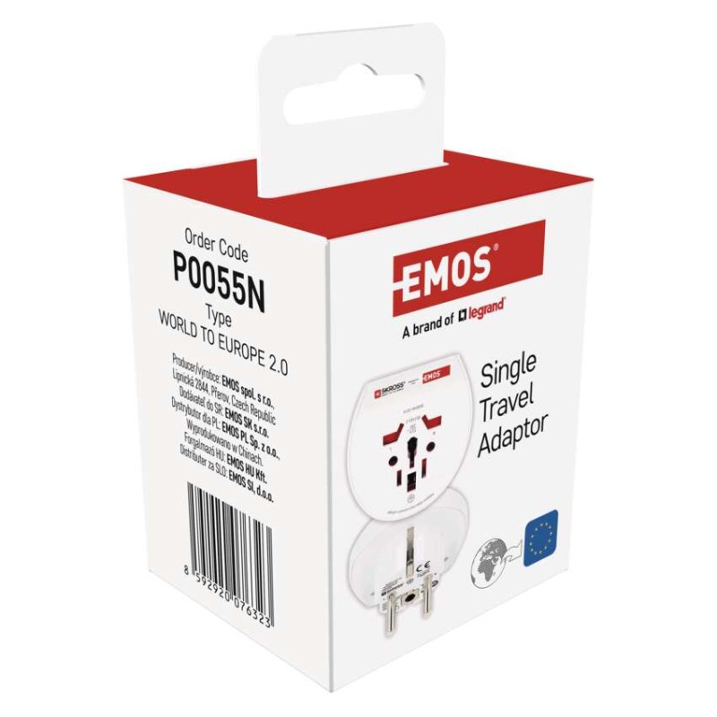 Universāls ceļojumu adapters Centrāleiropai, balts