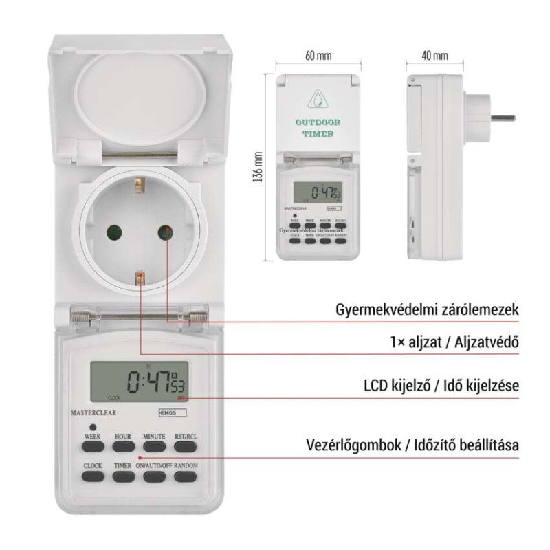 Digitális kapcsoló aljzat, kültéri, IP44