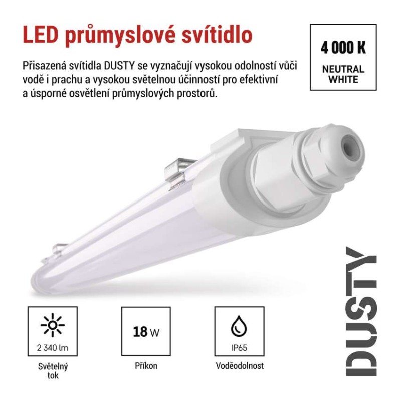 LED prachotěsné svítidlo DUSTY 18W neutrální bílá, 2340 lm, IP65