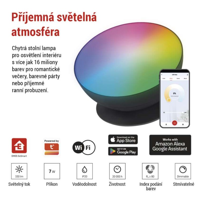 GoSmart LED ambientní lampa, černá, teplá bílá–studená bílá/ RGB, WiFi