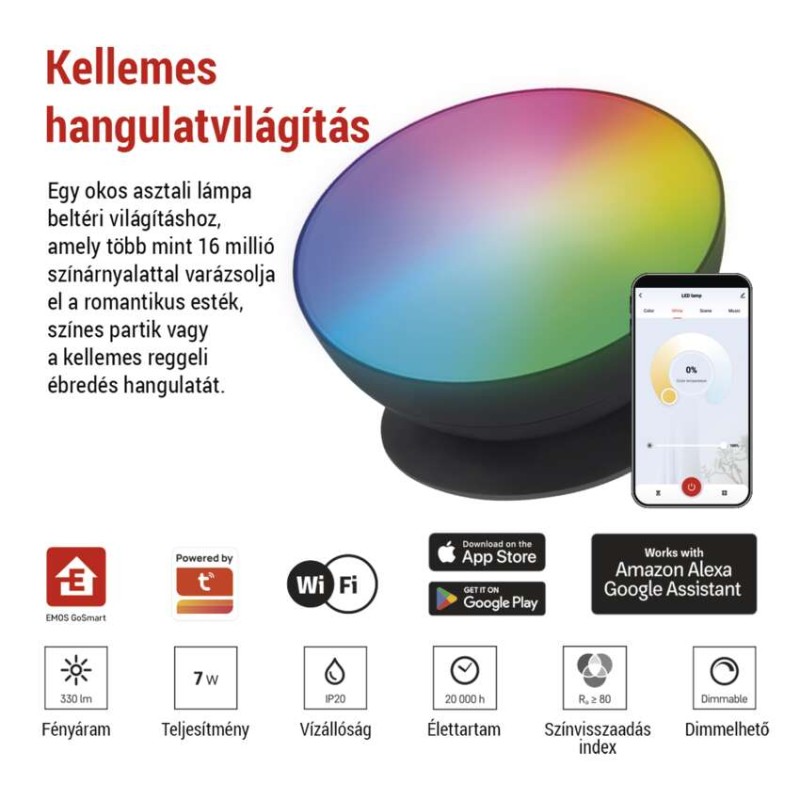 GoSmart LED hangulatlámpa, fekete, meleg fehér–hideg fehér/ RGB, WiFi