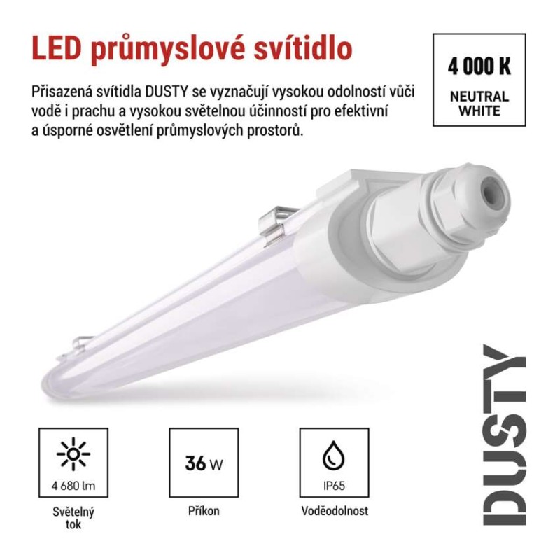 LED prachotěsné svítidlo DUSTY 36W neutrální bílá, 4680 lm, IP65