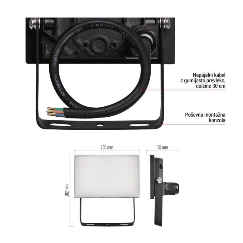 LED reflektor TAMBO, 10 W, 1000 lm, IP65, črna
