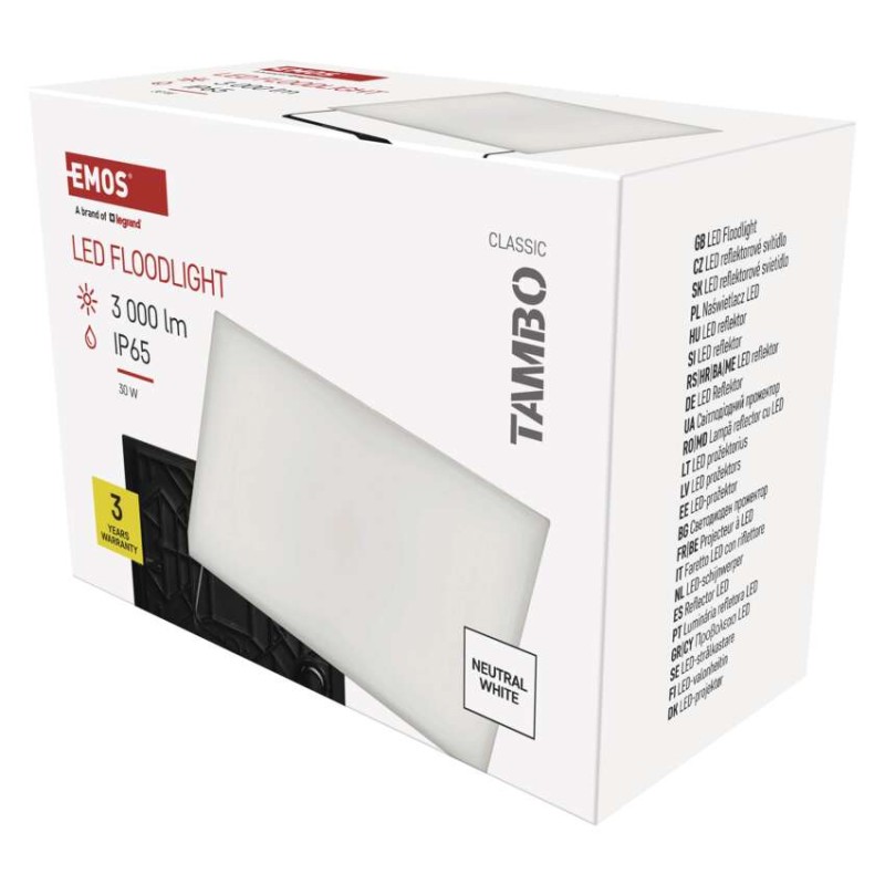 LED-es reflektor TAMBO, 30 W, 3000 lm, IP65, fekete