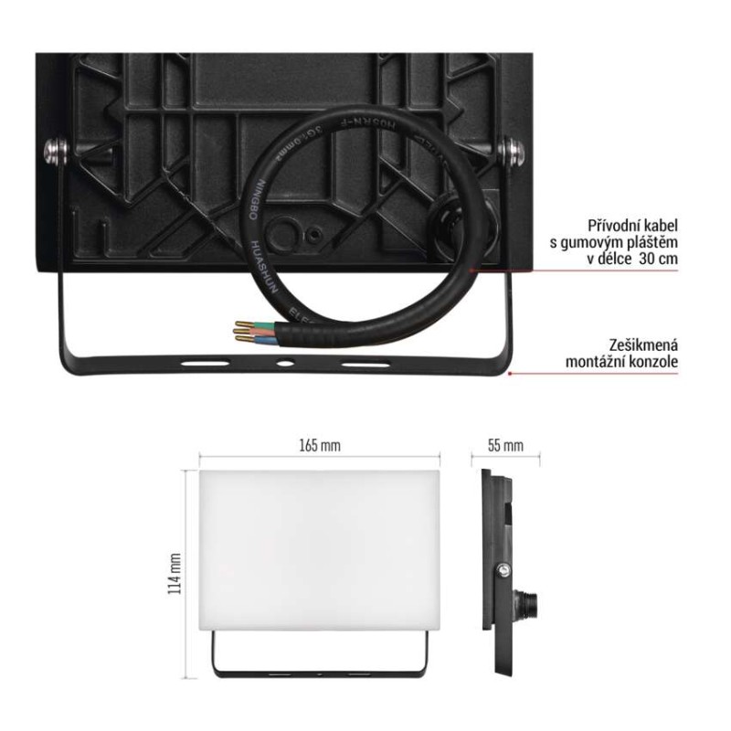 LED reflektor TAMBO, 30 W, 3000 lm, IP65, černý