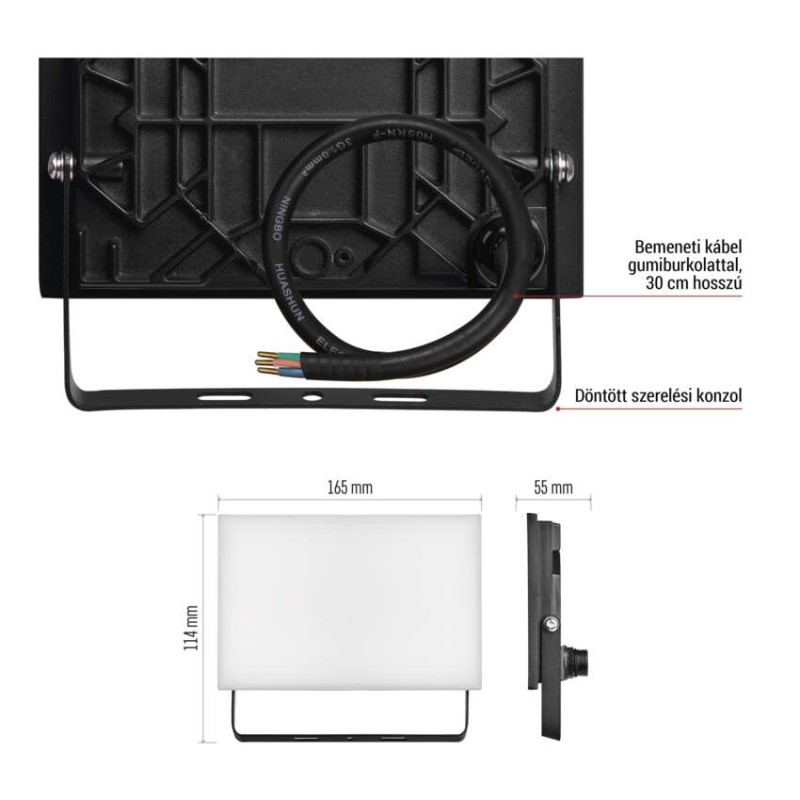 LED-es reflektor TAMBO, 30 W, 3000 lm, IP65, fekete