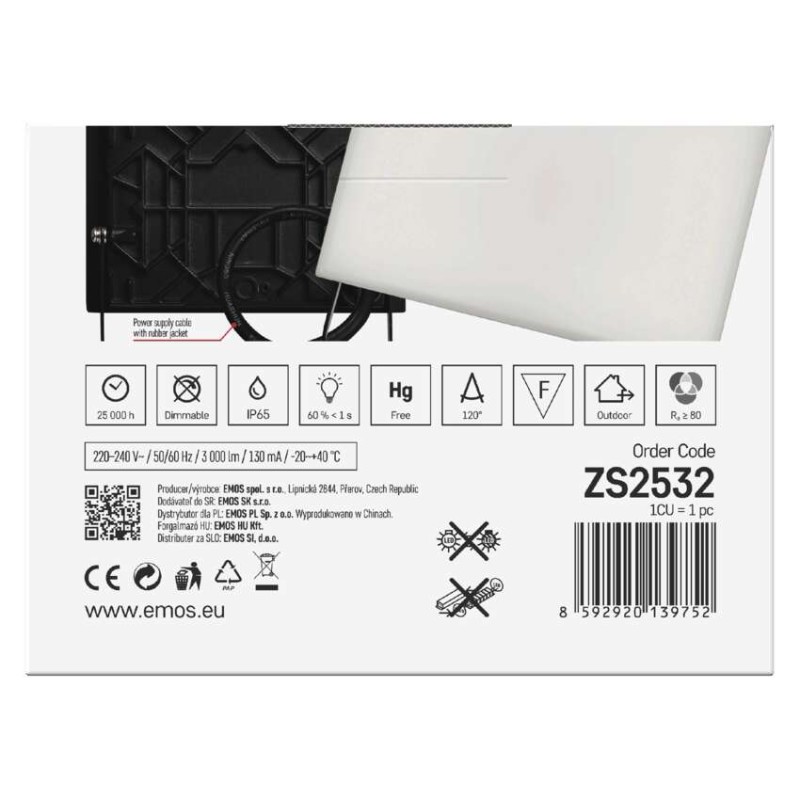 LED-es reflektor TAMBO, 30 W, 3000 lm, IP65, fekete