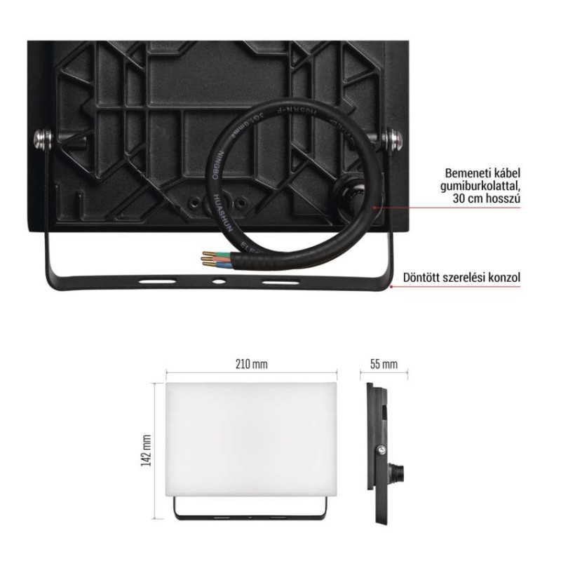 LED-es reflektor TAMBO, 50 W, 5000 lm, IP65, fekete