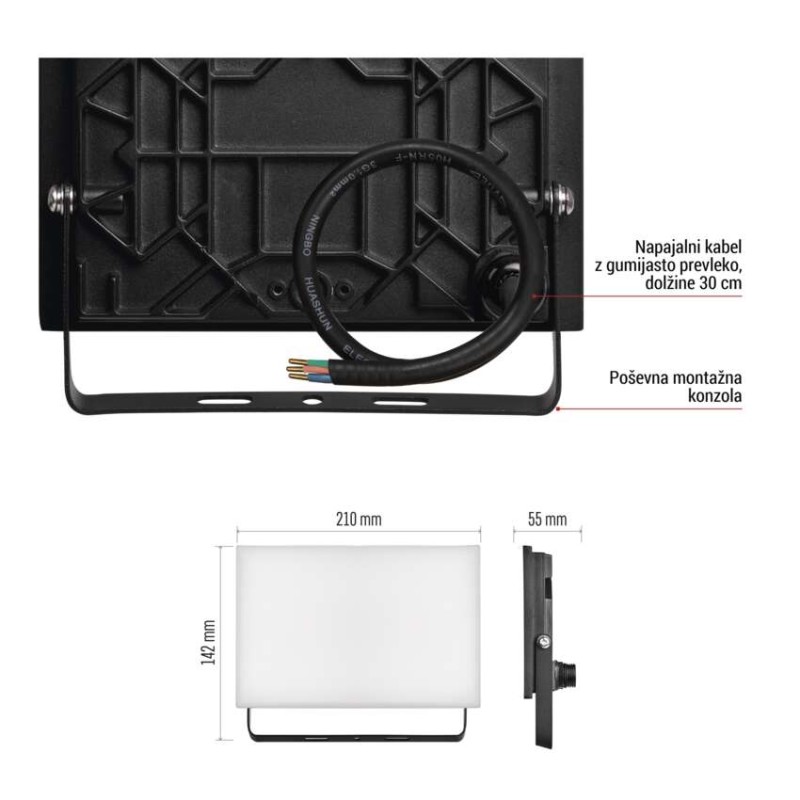 LED reflektor TAMBO, 50 W, 5000 lm, IP65, črna