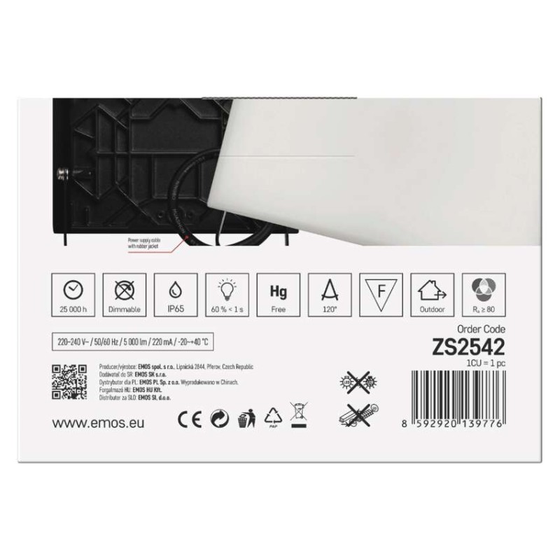 LED reflektor TAMBO, 50 W, 5000 lm, IP65, černý