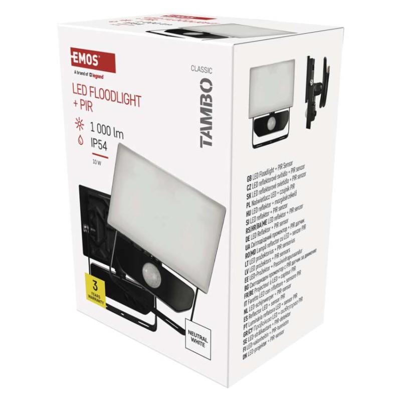 LED-valgusti TAMBO liikumisanduriga, 10 W, 1000 lm, must