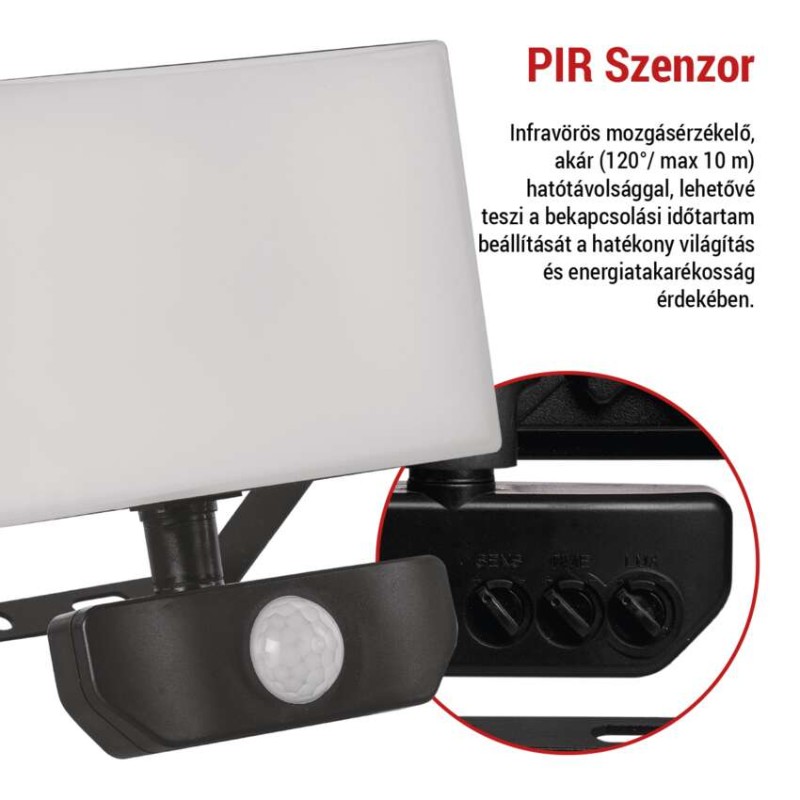 LED-es reflektor TAMBO mozgásérzékelővel, 20 W, 2000 lm, fekete