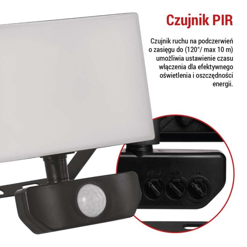 Naświetlacz LED TAMBO z czujnikiem PIR, 20 W, 2000 lm, czarny