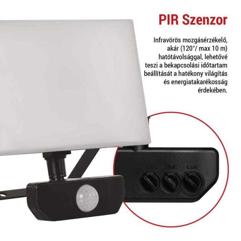LED-es reflektor TAMBO mozgásérzékelővel, 30 W, 3000 lm, fekete
