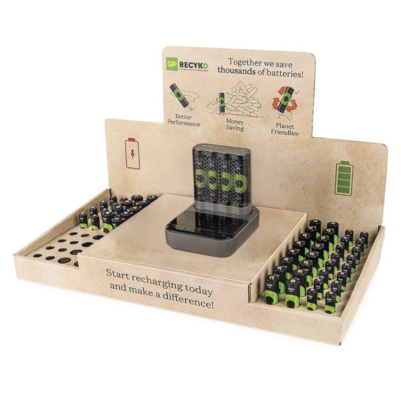 Stojan GP ReCyko Standard / 1×nabíječka GP + dock / 16×AA + 16×AAA / 1×USB-A adaptér