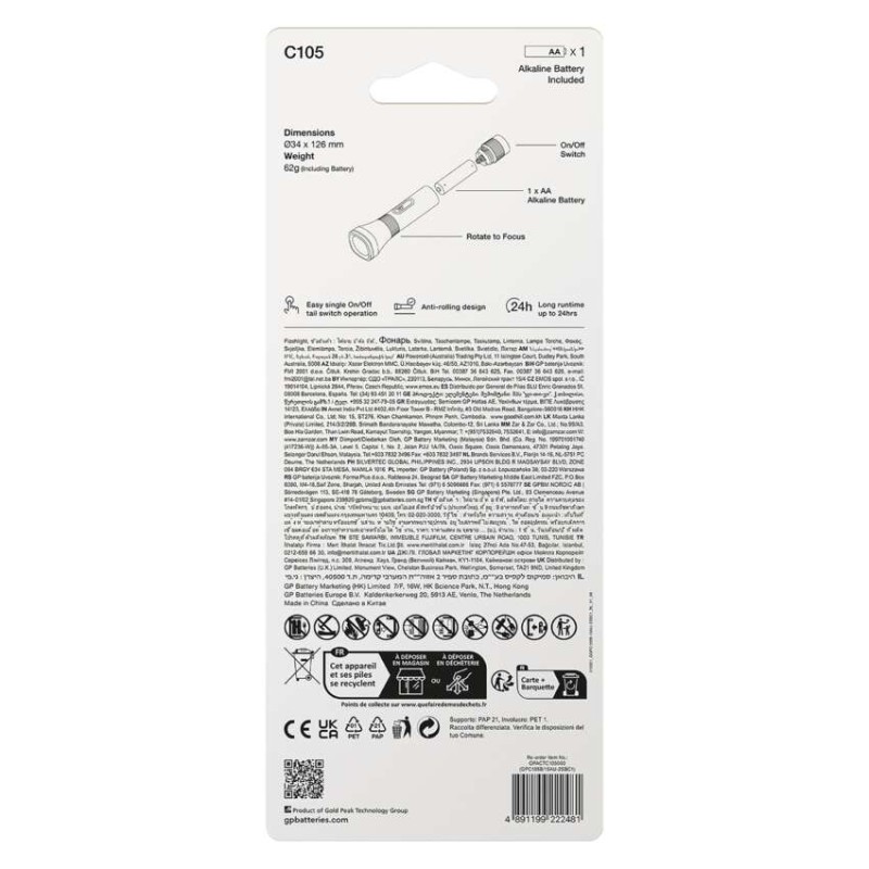 GP LED Zseblámpa C105 + 1× LR6