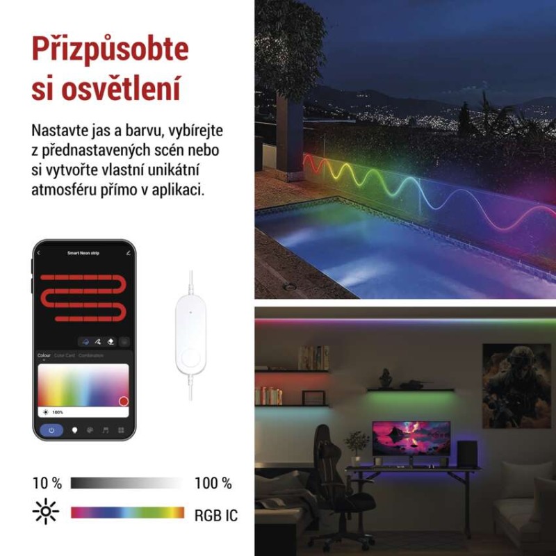 GoSmart ohebný LED pásek NEON bílý, 3 m, 23 W, RGBIC stmívatelný, WiFi