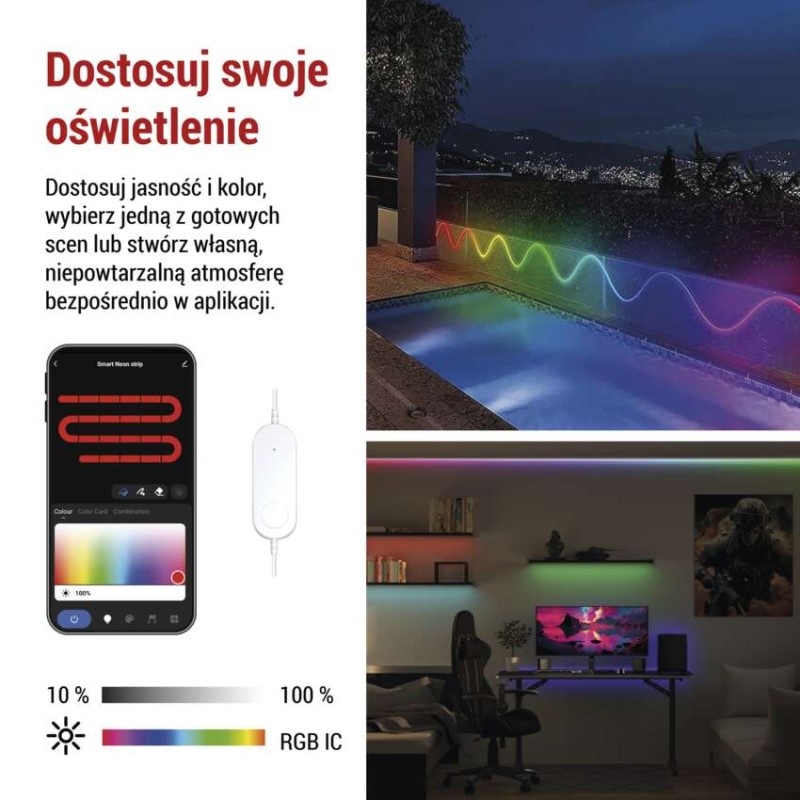 GoSmart Elastyczna taśma LED NEON biała, 3 m, 23 W, RGBIC ściemnialna, WiFi