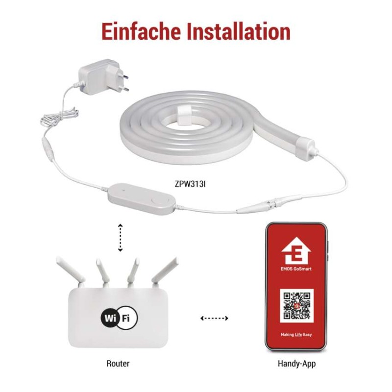 GoSmart Flexible LED-Leiste NEON weiß, 3 m, 23 W, RGBIC dimmbar, WiFi