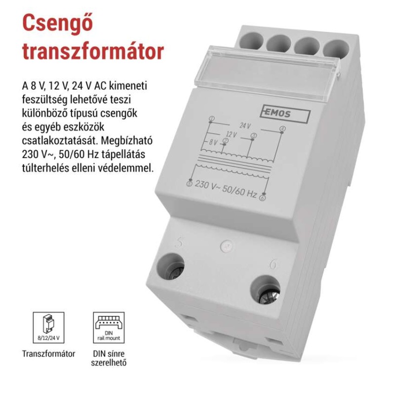 Csengő transzformátor 8/12/24 V