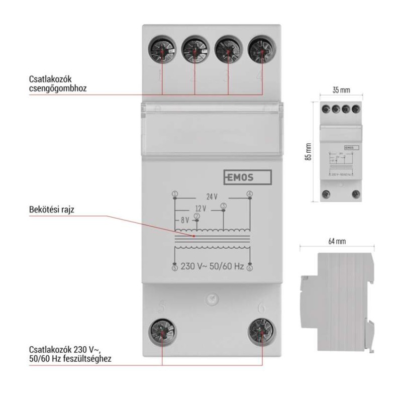 Csengő transzformátor 8/12/24 V