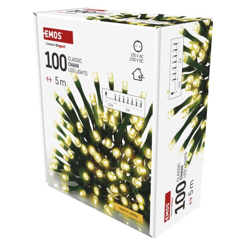 Lampki choinkowe Classic 100 LED 5m ciepła biel, zielony przewód, IP20