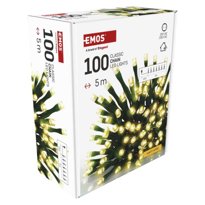 Lampki choinkowe Classic 100 LED 5m ciepła biel, zielony przewód, IP20