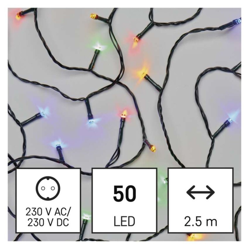 Lampki choinkowe Classic 50 LED 2,5m multikolor, zielony przewód, IP20