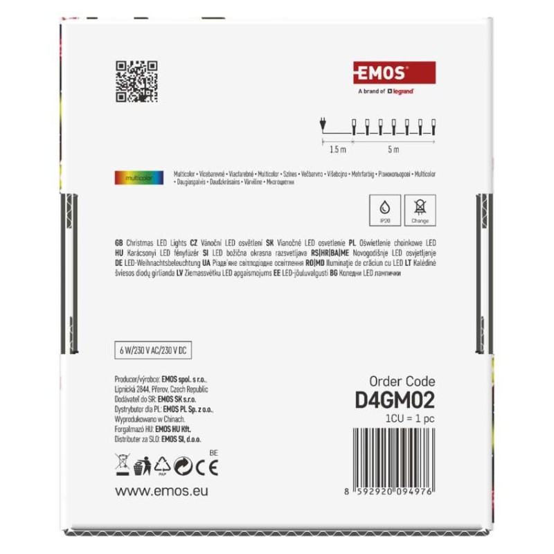 Lampki choinkowe Classic 100 LED 5m multikolor, zielony przewód, IP20