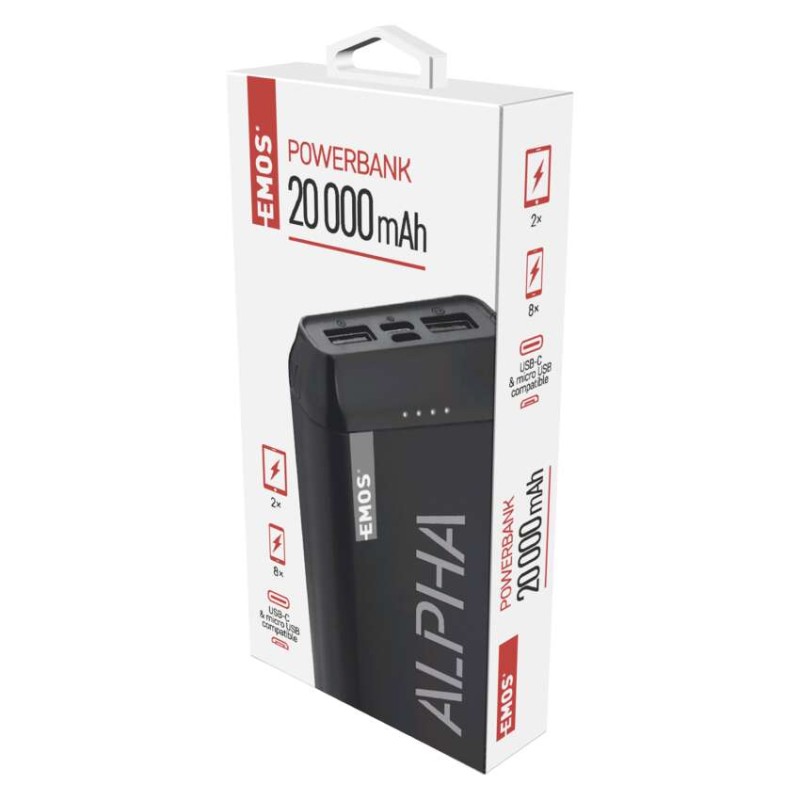 Powerbanka EMOS Alpha 20, 20000 mAh, černá + kabel USB-C